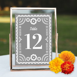Chic Gray Papel Picado Wedding Tischnummer