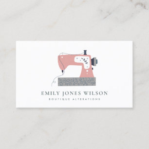 CHIC GRAY PEACH BLUSH PINK SEWMASCHINE TAILOR VISITENKARTE