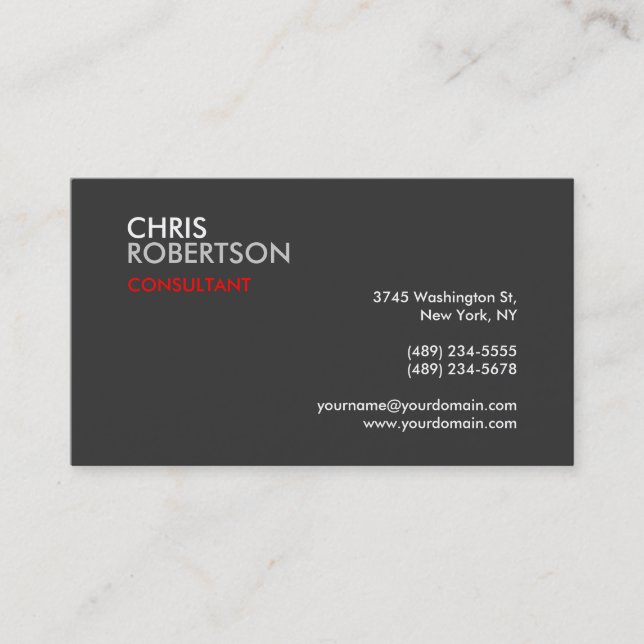 Chic Gray Red Attractive Business Card Visitenkarte (Vorderseite)