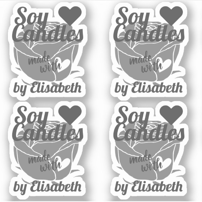 Chic Gray Rose Graphic Made with Heart Soy Candles Aufkleber (Vorderseite)