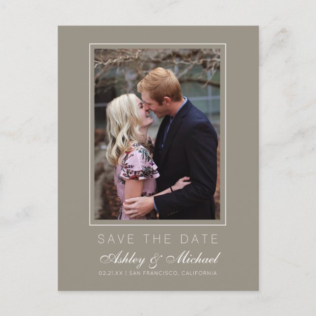 Chic Gray Save the Date Verlobung Foto Ankündigungspostkarte (Vorderseite)