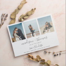 Chic Gray Script 3 Foto Wedding Save the Date