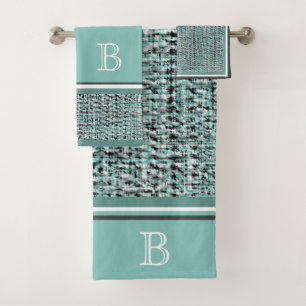 Chic Gray Seafoam Blue Green Boucle Muster Custom Badhandtuch Set