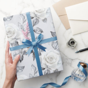 Chic Gray Silver White Floral Wedding Geschenkpapier