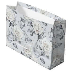 Chic Gray Silver White Floral Wedding Große Geschenktüte