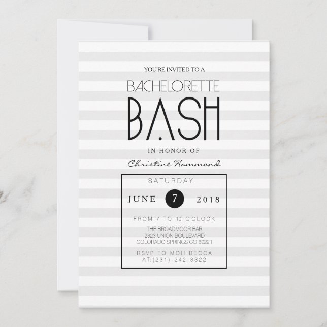 Chic Gray Stripes Bachelorette Bash Einladung (Vorderseite)