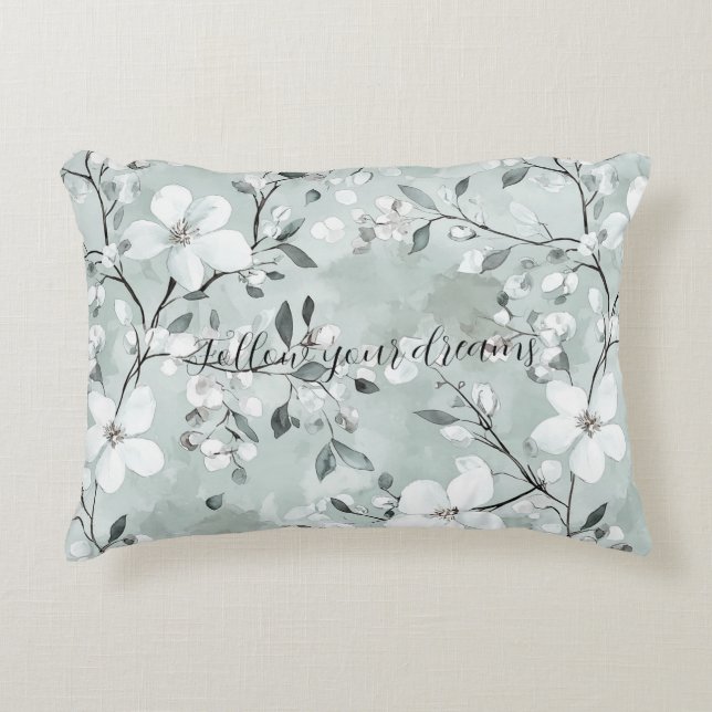 Chic Gray White Blume Dekokissen (Vorderseite)