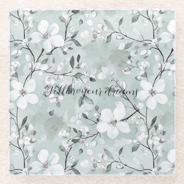 Chic Gray White Blume Glasuntersetzer (Vorderseite)