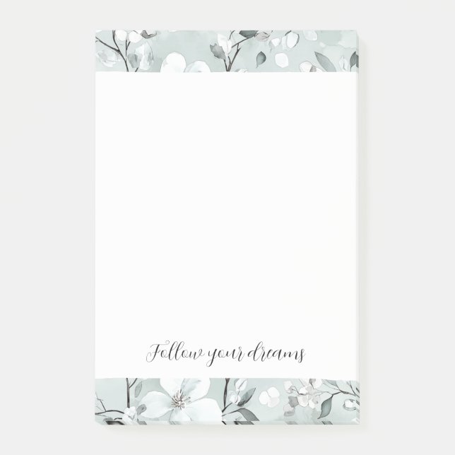 Chic Gray White Blume Post-it Klebezettel (Vorderseite)