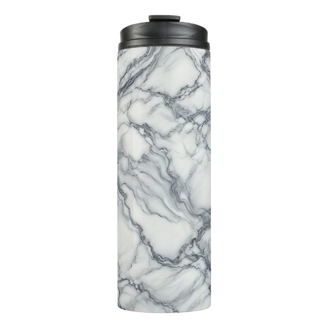 Chic Gray & White Marmor Look Glamour Thermosbecher (Vorderseite)