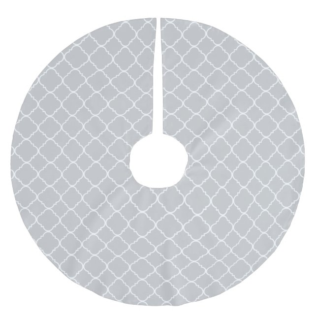 Chic Gray White Quatrefoil Polyester Weihnachtsbaumdecke (Vorderseite)