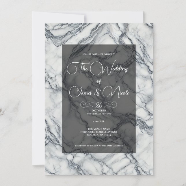 Chic Gray & White Trendy Marble Glam Wedding Einladung (Vorderseite)