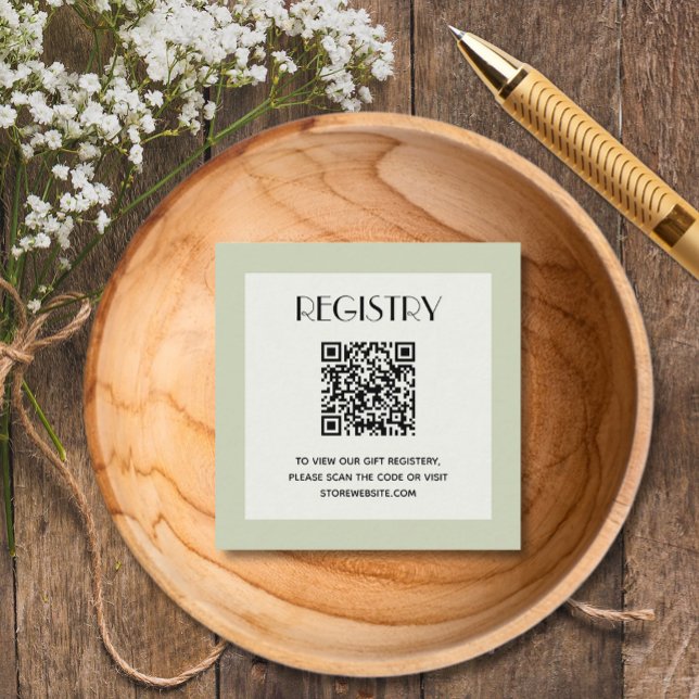 Chic Green Baby Shower Registry QR Code Begleitkarte (Chic green baby shower registry QR code enclosure cards)