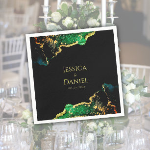 Chic Green Black Gold Wedding Serviette