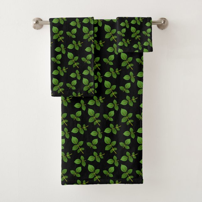 Chic Green Blätter auf Black Badhandtuch Set (Insitu)