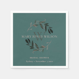 CHIC GREEN BLUSH PINK FOLIAGE WREATH BRAUTPARTY SERVIETTE