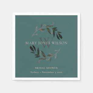 CHIC GREEN BLUSH PINK FOLIAGE WREATH BRAUTPARTY SERVIETTE