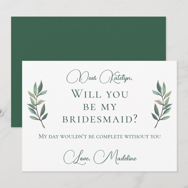 Chic Green Botanical wirst du meine Bridesmaid sei Einladung (Vorne/Hinten)