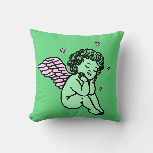 Chic Green Cupid Throw Kissen (Vorderseite)