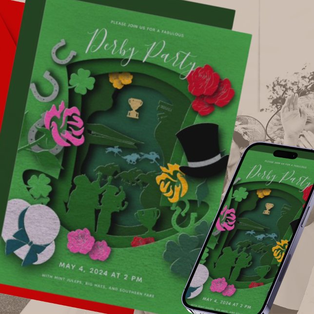 Chic Green Derby Party Papier reduzieren Wirkung E Einladung (Von Creator hochgeladen)