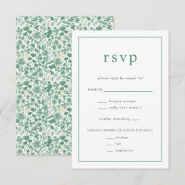 Chic Green Ditzy Floral Wedding RSVP Card Karte