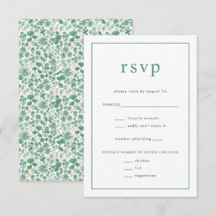 Chic Green Ditzy Floral Wedding RSVP Card Karte