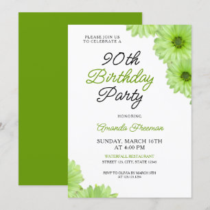 Chic Green Floral 90. Geburtstagsfeier Einladung