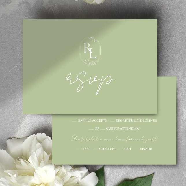 Chic Green Floral Frame Wedding RSVP Karte (Von Creator hochgeladen)