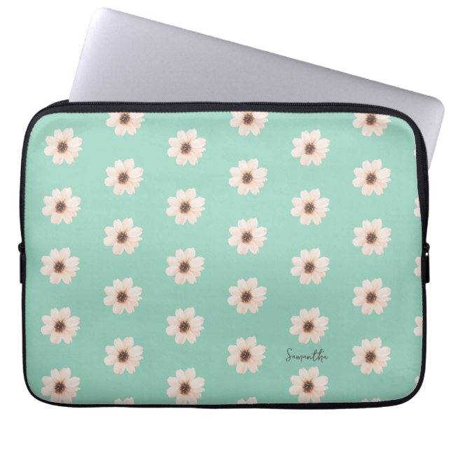 Chic Green Floral Laptopschutzhülle (Vorderseite)