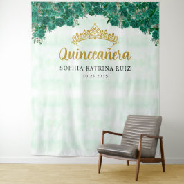 Chic Green Floral Tiara Quinceanera Foto Hintergru Wandteppich