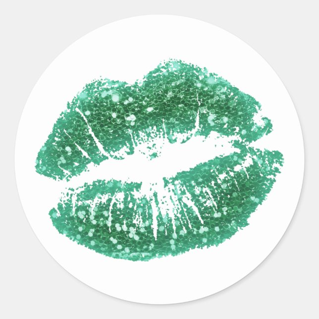 Chic Green Glitzer Lips Klassischer Rundaufkleber Runder Aufkleber (Vorderseite)