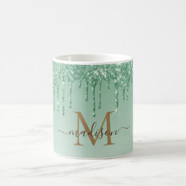 Chic green Glitzer Monogram  Kaffeetasse