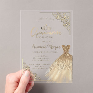 Chic Green Gold Dress Tiara, Diamonds Quinceañera Acryleinladungen