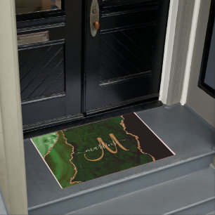 Chic Green Gold Glitzer Agate Custom Monogram Fußmatte