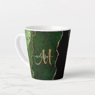 Chic Green Gold Glitzer Agate Custom Monogram Milchtasse