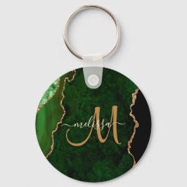 Chic Green Gold Glitzer Agate Custom Monogram Schlüsselanhänger