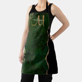 Chic Green Gold Glitzer Agate Custom Monogram Schürze