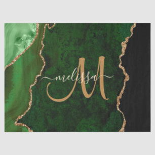 Chic Green Gold Glitzer Agate Custom Monogram Seidenpapier
