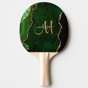 Chic Green Gold Glitzer Agate Custom Monogram Tischtennis Schläger