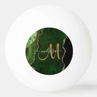Chic Green Gold Glitzer Agate Custom Monogram Tischtennisball