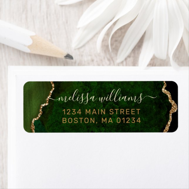 Chic Green Gold Glitzer Agate Monogram-Adresse (Insitu)