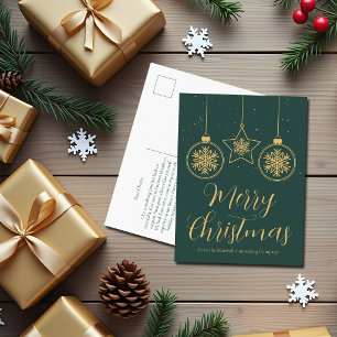 Chic Green Gold Ornaments Benutzerdefinierte Firma Feiertagspostkarte