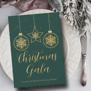 Chic Green Gold Ornaments Company Weihnachtsfeier Einladung