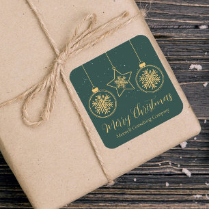 Chic Green Gold Ornaments Company Weihnachtsfeier Quadratischer Aufkleber