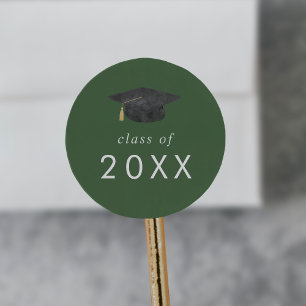 Chic Green Grad Cap Class Year Abschluss Runder Aufkleber