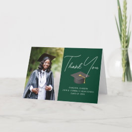 Chic Green Graduate Foto Custom Abschluss Dankeskarte