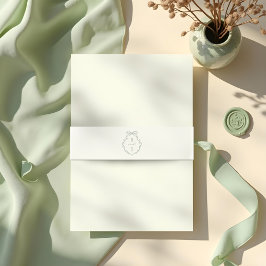 Chic Green Hand Draw Bow & Ribbon Monogram Wappen Einladungsbanderole