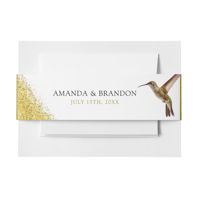Chic Green Hummingbird and Gold Dust Wedding Einladungsbanderole (Vorderseite Beispiel)