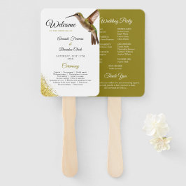 Chic Green Hummingbird and Gold Dust Wedding Fächer