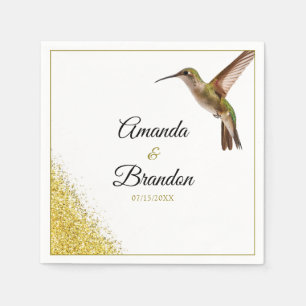 Chic Green Hummingbird and Gold Dust Wedding Serviette